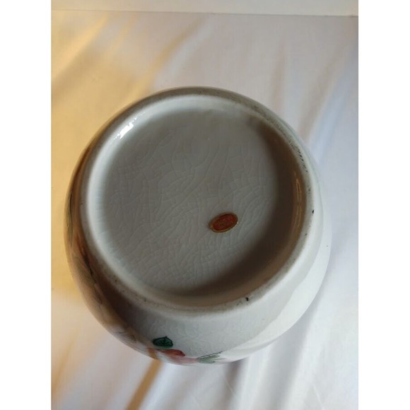 Vintage Bird Floral Vase Round Multi Color Japan Crazing Ceramic Handpainted - Picture 8 of 11